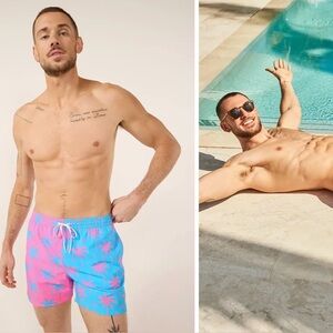 CHUBBIES Classic 7” Lined Swim Trunks “Prince of the Prints” Pink & Blue Large